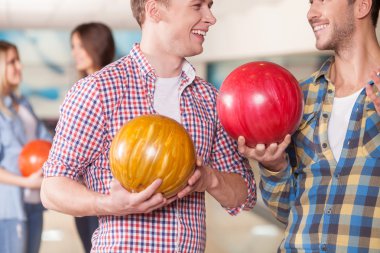 Cute young team is ready to play kegling
