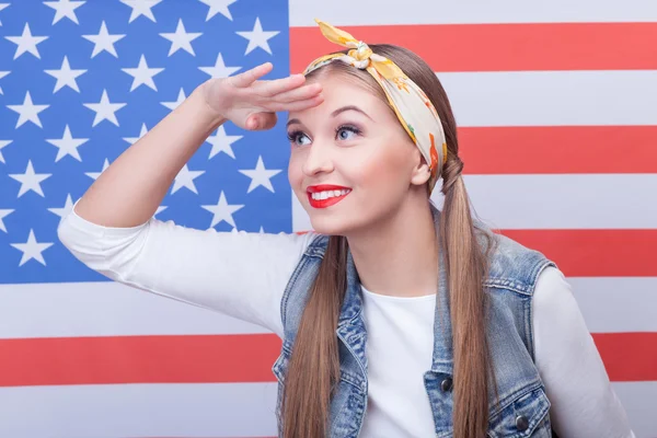 Attractive young woman has an American dream — Zdjęcie stockowe