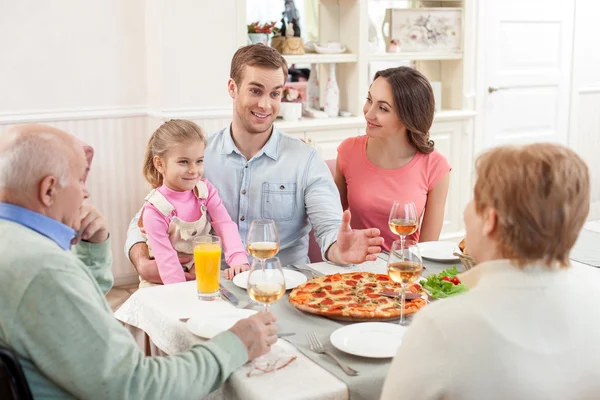 Three generations have dinner together — Stock Photo, Image