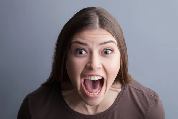 Young girl is expressing her big fear — Stock Photo, Image