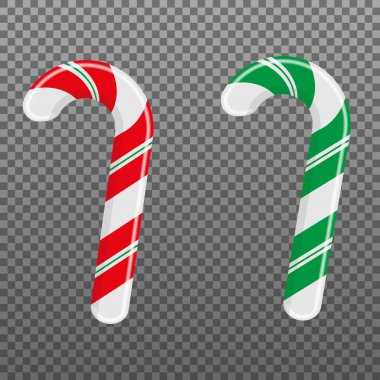 Kırmızı ve yeşil şeker kamışları. Noel şekeri. Vektör illüstrasyonu..