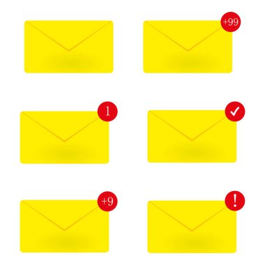 İleti simgesi bildirim ile birlikte ayarlandı. Gelen iletiyi içeren zarf. 