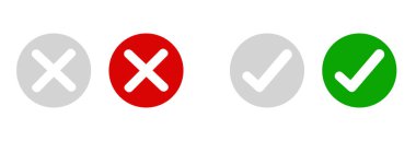 Check mark and X mark icon.  Switch mark for apps and websites. Green and red check mark vector on white background. clipart