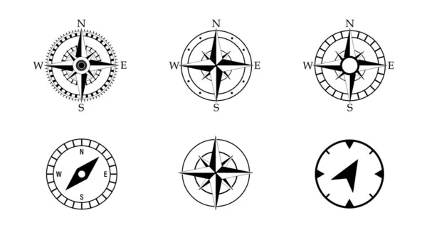 Kompas Pictogrammen Ingesteld Vector Illustratie Kompas Witte Achtergrond — Stockvector