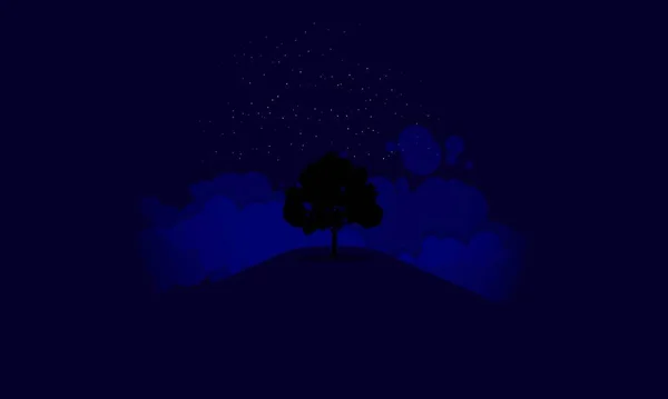 Árbol Ilustración Diseño Noche — Vector de stock