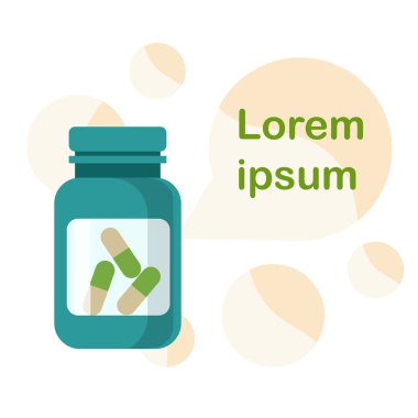 Bir kavanoz kapsül. Arka planda hava kabarcıkları var. Koruyucu tıp konsepti. 