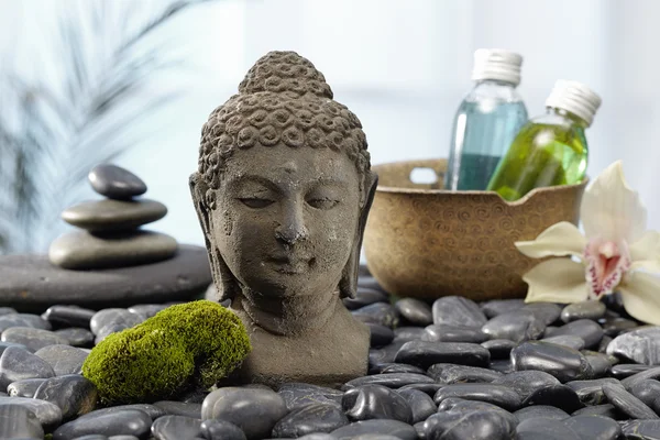 Socha Buddhy, lávové kameny — Stock fotografie