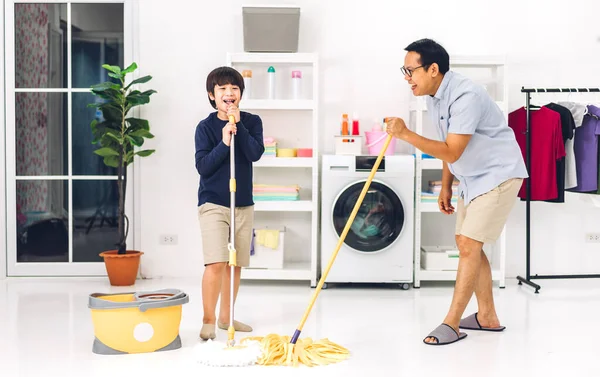 Father Teaching Asian Kid Little Boy Son Having Fun Doing — Stock Photo, Image