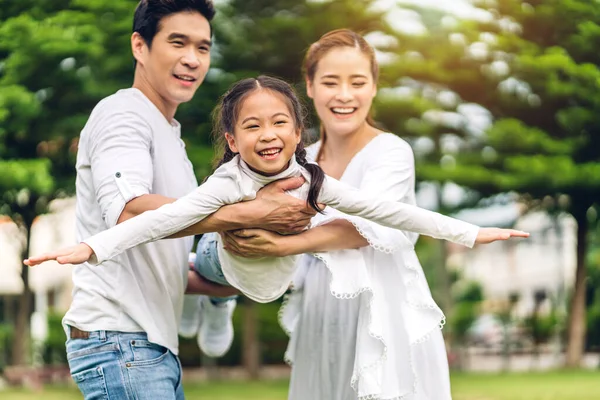 Portrait Enjoy Happy Love Asian Family Father Mother Holding Little — Stock Photo, Image