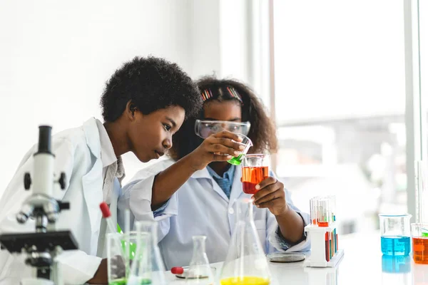 Dois Afro Americanos Bonitinho Menino Menina Estudante Pesquisa Aprendizagem Infantil — Fotografia de Stock