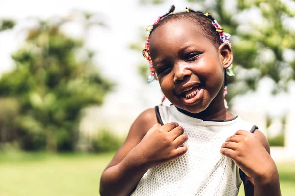 Portrait Happy Smiling Little Child African American Girl Park — Stock Photo, Image