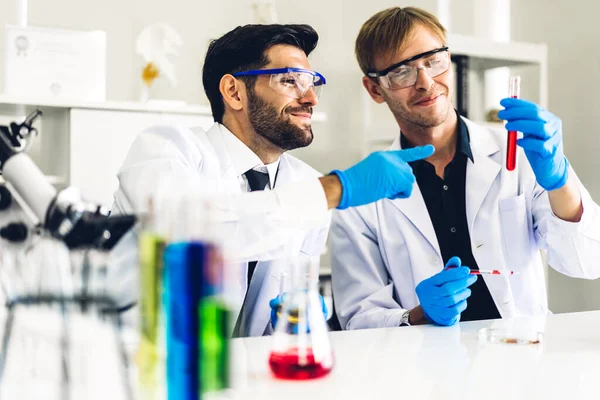 Professional Two Scientist Man Research Working Doing Chemical Experiment While — Stock Photo, Image