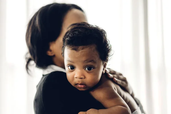 Portrait Enjoy Happy Love Family African American Mother Playing Adorable — Stock Photo, Image