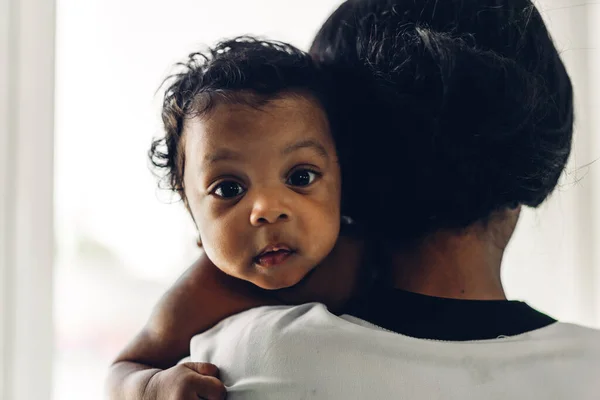 Portrait Enjoy Happy Love Family African American Mother Playing Adorable — Stock Photo, Image