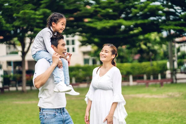 Portrait Enjoy Happy Love Asian Family Father Mother Holding Cute — Stock Photo, Image