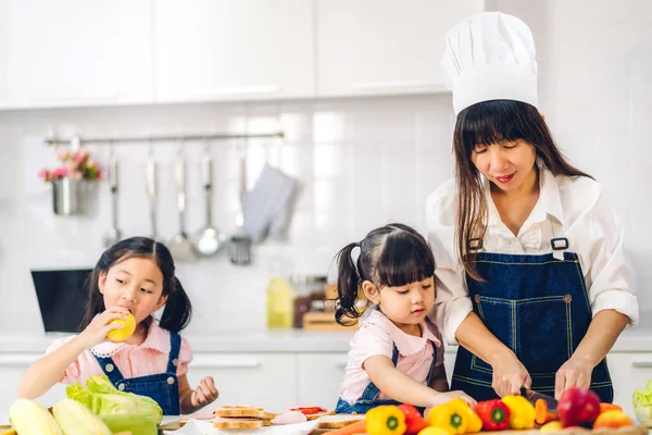 Mutlu Aşk Portresi Asyalı Anne Küçük Asyalı Kız Çocuk Mutfaktaki — Stok fotoğraf