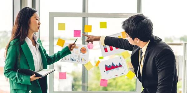 Casual Creative Happy Two Smile Asian Business People Planning Strategy — Stock Photo, Image