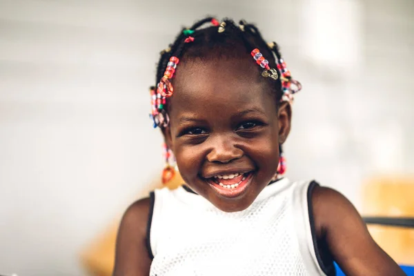 Portrait Happy Smiling Little Child African American Girl Park — Stock Photo, Image