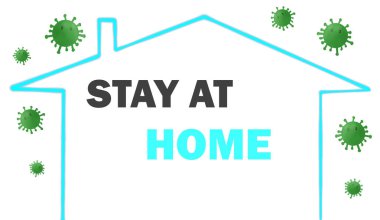 Koronavirüs metni için illüstrasyon tasarımı evde kalıp kendini koruma amaçlı Covid-19 evinde güvende kal. 