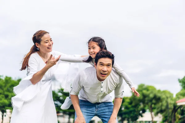 Portrait Enjoy Happy Love Asian Family Father Mother Holding Little — Stock Photo, Image