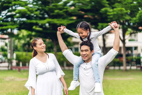 Portrait Enjoy Happy Love Asian Family Father Mother Holding Little — Stock Photo, Image