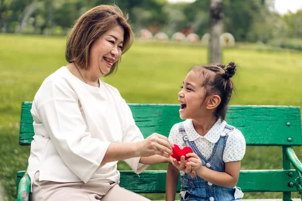 Portrait Happy Love Asian Grandmother Little Asian Cute Girl Enjoy — Stock Photo, Image