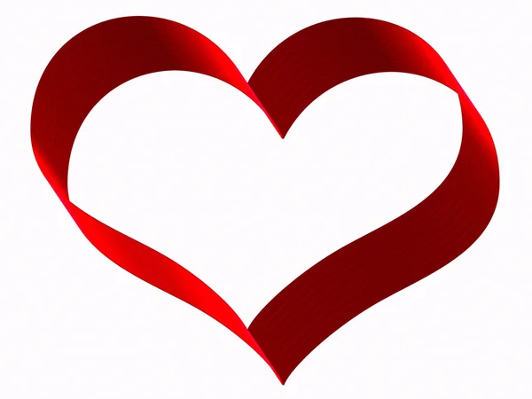 Red ribbon in heart shape on white background — Stock Photo, Image