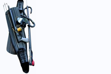 Beyaz bir arka plan üzerinde balık avı için donatım