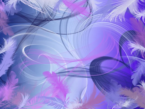 Background image with white, pink and blue feathers — Stock Photo, Image