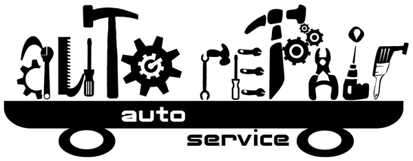 Autó javítás. Fekete szöveg fehér háttéren autóipari szolgáltatások. — Stock Fotó