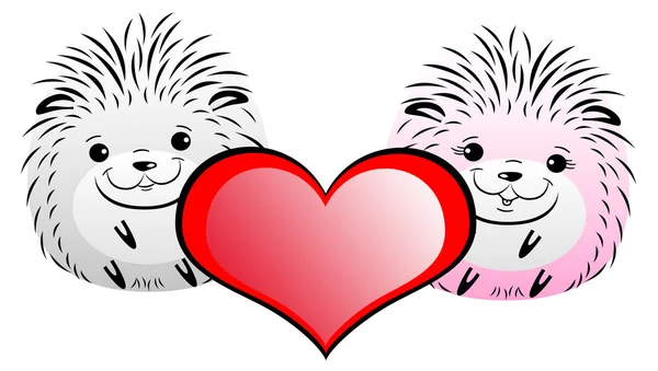 Funny gray hedgehog with red heart — Stock Photo, Image