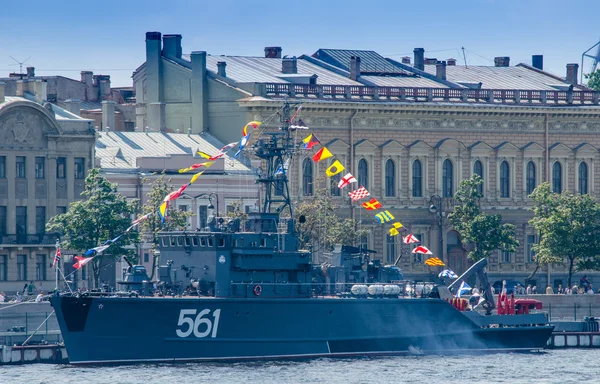 Military ship on the sea holiday — Stock Photo, Image