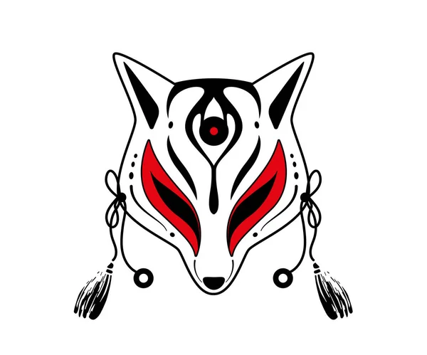 Kitsune. Japon Fox karnaval maskesi. Beyaz arkaplanda izole edilmiş vektör resmi.