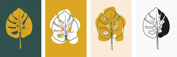 Monstera Vel Van Een Exotische Plant Set Een Trendy Kleurenschema — Stockvector