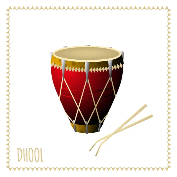 Dholaki Ist Ein Traditionelles Musikinstrument Indien Vektor Isoliert Auf Weißem — Stockvektor