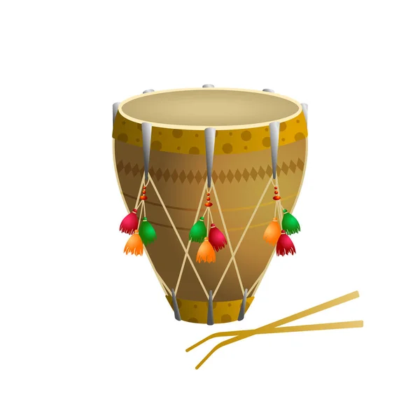 Dholaki Ett Traditionellt Musikinstrument Indien Vektor Isolerad Vit Bakgrund — Stock vektor