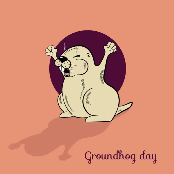 Groundhog Merangkak Keluar Dari Lubang Dan Melihat Bayangannya Groundhog Day - Stok Vektor