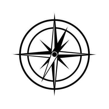 Pusula, rüzgar gülü. Siyah beyaza. Vektör, izole.