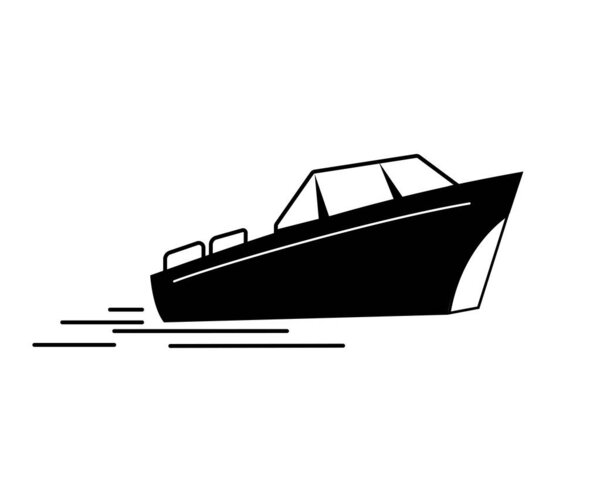 The boat. Minimalism style, black on white. Vector, isolated.