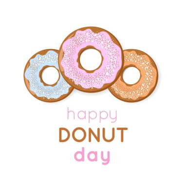 Çörek günün kutlu olsun. Poster, pankart, kartpostal, internet tebrikleri için vektör şablonu.