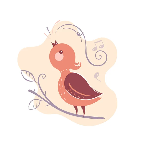 Pájaro Canta Una Rama Estilo Hygge Plantilla Adhesiva Ilustración Vectorial — Archivo Imágenes Vectoriales