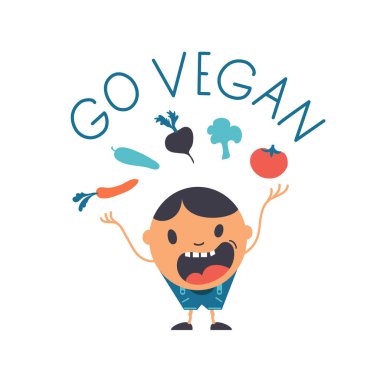 Sebzelerle hokkabazlık yapan komik çocuk. 