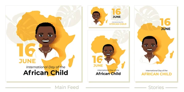 Dia Internacional Criança Africana Rosto Menino Africano Fundo Continente Africano —  Vetores de Stock