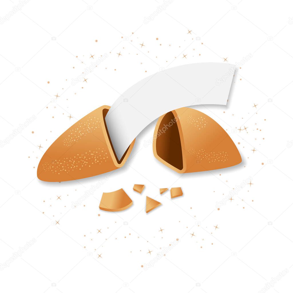 Chinese fortune cookies. A template with a clean piece of paper for you to write in your wishes. Vector isolated on a white background.