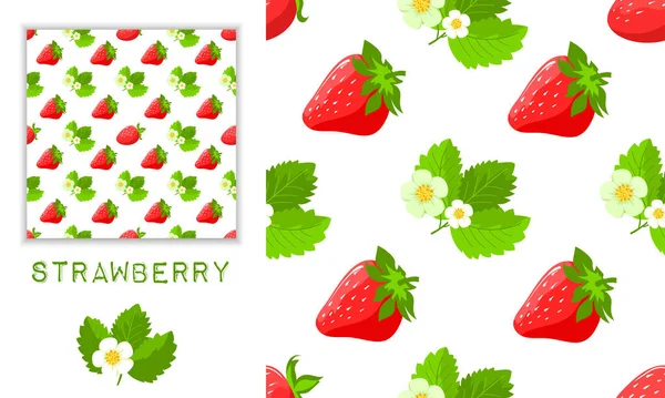 Strawberry Bright Summer Seamless Pattern Perfect Fabric Paper Wallpaper Gift — Stock Vector