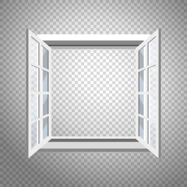 Şeffaf bir arkaplanda açık bir pencere, Arkasına herhangi bir resim koyabilirsiniz. Vektör, izole.