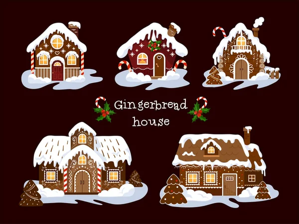 Zencefilli Noel evleri. Sevimli ve ışıl ışıl dekore edilmiş beş ev..