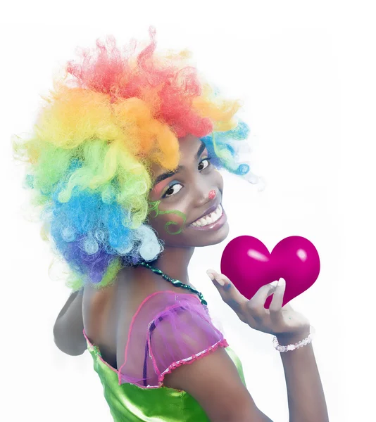 Female Clown Holding a Heart — Stock Photo, Image