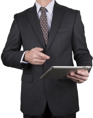 Tablet ile iş elbiseli adam