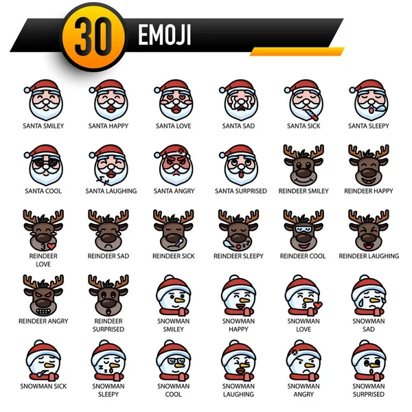  Noel emojisi seti, vektör illüstrasyonu